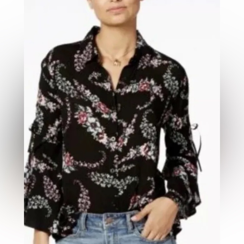 One Hart button down shirt floral Printed black multi XS